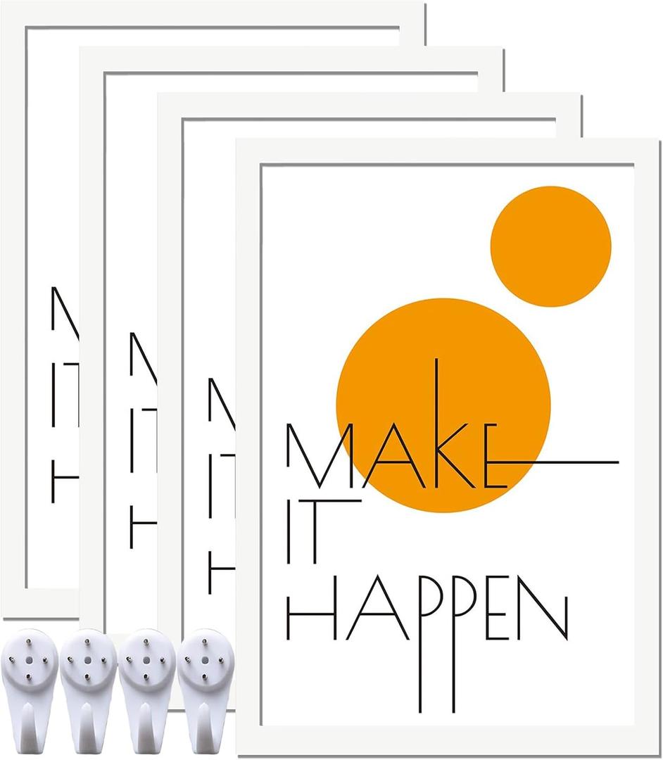 16x24 Picture Frame Set of 4, White 16 x 24 Frame High Transparent Wall Gallery Poster Canvas Photo Frames for 16 by 24 inches