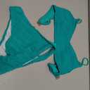 MIKETAI Women's Bikini Sets Sexy Cheeky Swimsuit Textured High Cut Spaghetti Straps Two Piece Bathing Suit(Green,Medium) (Teal, M)