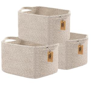 COMFY-HOMI 3PACK Cotton Rope Woven Basket With Handles for Shelves, Toy, Book, Cloth Storage Basket for Organizing|13.5" x 11" x 9.5" Decorative Nursery Cube Bin for Living Roomall brown