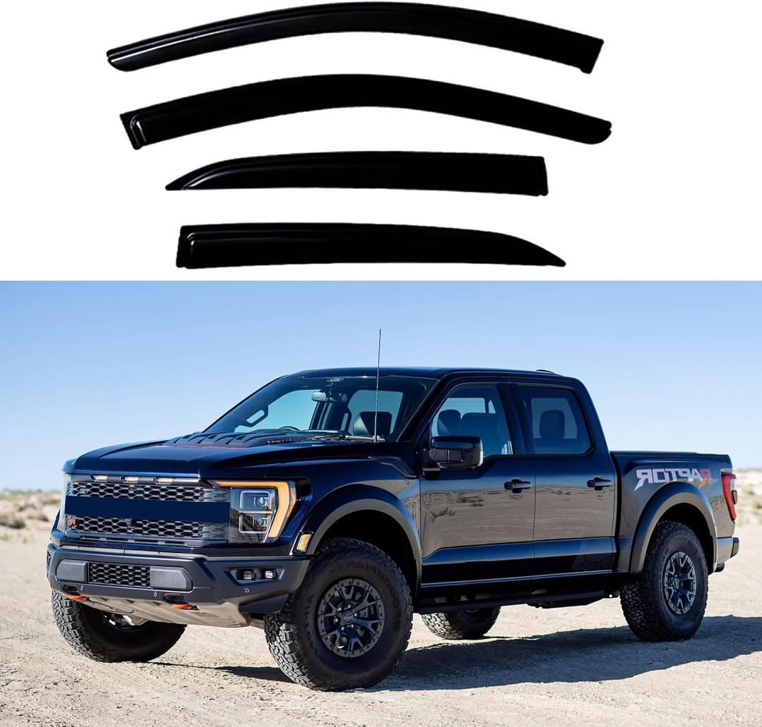 Window Visors Rain Guards for 1999-2016 Ford F250 F350 F450 F550 Super Duty, Window Wind Deflectors Vent Shades for 99-16 F-250 F-350 F-450 F-550 SuperCrew Cab,4Pcs