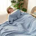 Snuggle Sac Blue Throw Blankets for Couch, Reversible Super Soft Warm Blankets Cozy Knit Blanket Fuzzy Plush Throws for Sofa, Bed, Gift, Heather Blue, 50 x 60 inches