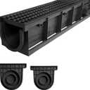 Natotela 39.4x6.1x5.5in A15 Deep Profile HDPE Trench Drain System, 1 Pack, Black with HDPE Grate