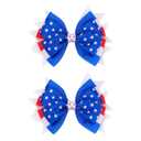 2 x 4th of July Hair Bow Clips - 2Pcs Independence Day Hair Bows Clips Stars Stripes Alligator Barrettes Hair Accessories for Women Girls for Memorial Day (Blue Star)