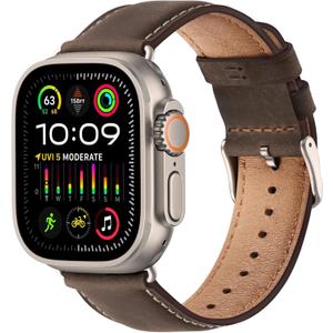 SUNFWR Leather Bands Compatible with Apple Watch Band 41mm 40mm 38mm 42mm(series 11 10) for Men Women, Top Grain Genuine Leather Replacement Strap for iWatch SE 3 2 1, Series 11 10 9 8 7 6 5 4 3 2 1 (Coffee/Titanium)