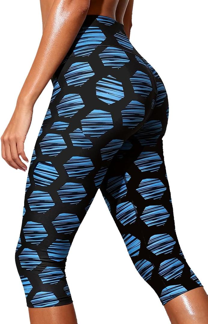 Septangle Women's Swim Bottom Mid Waist UPF 50+ Swimwear Rash Guard Sport Leggings (Blue)