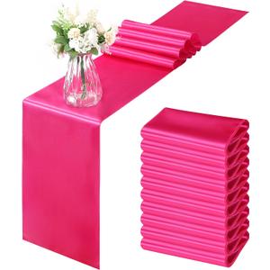 Horbaunal 12 Pack Hot Pink Satin Table Runner 12 x 108 Inch, Smooth Table Runners for Wedding Banquets Birthday Party