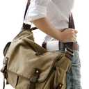 [Upgraded] Vintage Canvas Messenger Bag Large Book Laptop Shoulder Bag Women Men New (Beige)