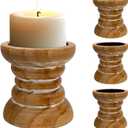 Pillar Candle Holder, Farmhouse Wood Candle Holder, Rustic Wooden Candle Stand, Vintage Small Wooden Candlestick Holders for Living Room, Table Centerpiece, Brown(4PCS)