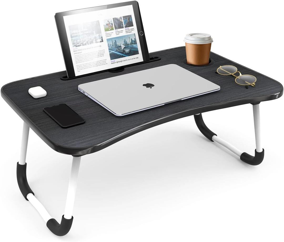 Laptop Bed Tray Table, Adjustable Laptop Stand, Portable Lap Desks with Foldable Legs, Reading Desk for Sofa Couch Floor - Large, Black
