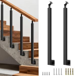 Side Mount Stair Railing Post, 35.4 Inch Black Metal Baluster Spindles with 270 Adjustable Bracket for Indoor Stairs, Deck, Porch & Balcony Railing