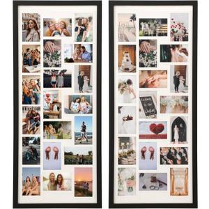 40x17 Inch Large Collage Photo Frame Set of 2, Holds 20 4x6 Photos, Solid Wood,Multi-Opening Wall Picture Frame with MatWall or Tabletop Decor,Black