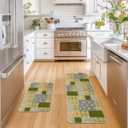 Artoid Mode Check Pattern Flowers Floral Spring Kitchen Mats Set of 2, Home Decor Low-Profile Kitchen Rugs for Floor - 17x29 and 17x47 Inch