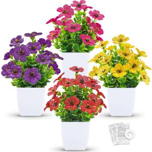 Der Rose 4 Pack Fake Plants with Scented Fragrance Tablets Artificial Flowers for Bathroom Bedroom Office Desk Spring Decor (White)