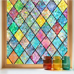 rabbitgoo Stained Glass Window Film Rainbow Lattice Cling, 23.6" x 118.1"