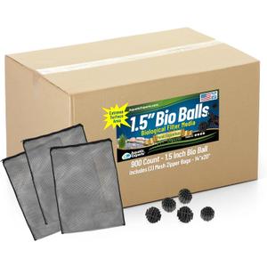 Aquatic Experts Bio Balls Filter Media Bulk, 1.5 Inch Large Bio Balls for Pond & Aquarium Filters, Pond Filter Media for Outdoor Ponds, (900 Count with 3 Mesh Bags, 1.5 Inch)