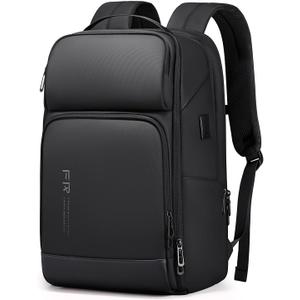 FENRUIEN 17 Inch Travel Backpack for Men, Expandable Water Resistant Computer Backpack with USB Port, Black Laptop Bag for Business/College/Work, Medium