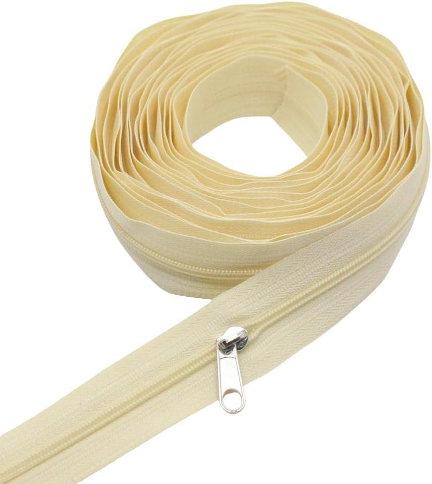 YaHoGa #3 Beige Nylon Coil Zippers by The Yard Bulk 10 Yards with 25pcs Sliders for DIY Sewing Tailor Crafts Bags (#3 Beige)