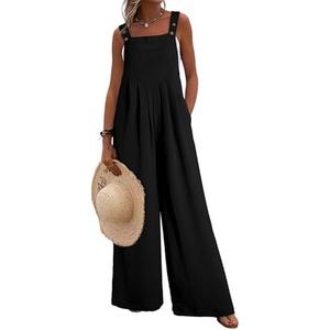 Dokotoo Women's Casual Loose Overalls Jumpsuits One Piece Sleeveless Wide Leg Long Pant Rompers With Pockets, 2XL