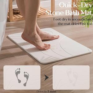 HBlife Stone Bath Mat, 23.5" X 15" Multipurpose Diatomaceous Earth Bath Mat for Bathroom, Stone Drying Mat for Kitchen Counter, Dog Water Bowl Mat, White - River