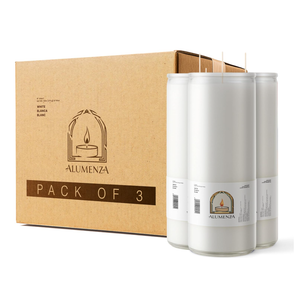 Alumenza 7 Day Candle in Glass Jar – Clean Burning Unscented Paraffin Wax – Large & Tall Devotional Prayer Candles for Home, Memorial, Rituals, Spells, Baptisms, Long Lasting Bulk 6 Pk