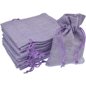 20Pcs Burlap Bags with Drawstring 2.7 x 3.5 inch, Linen Small Party Favor Gift Bags Jewelry Pouches Sachet Sacks for Wedding, DIY Craft (Light Purple)