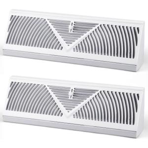 2 Pack Baseboard Register Vent 15 Inch Duct Opening Size Vent Covers for Home Floor Diffuser Wall Corner Baseboard Air Covers, Smooth Air Adjust Lever, Easy Install, White