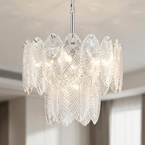 17.7" Modern Glass Chandelier Luxury 5-Light Chrome Vintage Height Adjustable 2-Layer Round Pendant Lighting Fixture for Dining Room, Entryway Foyer, Living Room, Bedroom, Medium