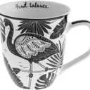 Karma Gifts 14 oz Black and White Boho Mug Flamingo - Cute Coffee and Tea Mug - Ceramic Coffee Mugs for Women and Men