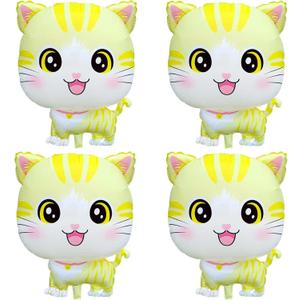 Cute Cat Foil Balloons Kitten Pet Cat Theme Birthday Party Decorations Yellow Kitty Helium Mylar Balloons Baby Shower Smile Farm Animal Theme Pets Supplies