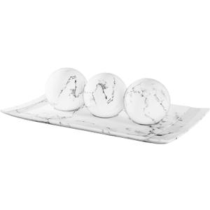 Creative Scents White Marble Look Home Decor Tray and Orb Set Coffee Table Decor for Living Room Centerpiece Table Decorations for Dining Table, Kitchen, Foyer, Entryway Elegant House Decoration