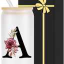 Monogrammed Glass Drinking Cup With Bamboo Lid StrawCustomized Iced Coffee Tumbler 16oz Clear Mason Jar Beer Water Smoothie Cocktail Accessories Cool Cute Mug Gift Vasos De Vidrio Con Tapa Popote,A