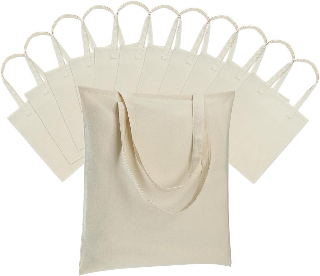 Carbrea 12 Pack Canvas Tote Bag - Lightweight Thin Tote Bags Bulk Blank Shopping Reusable Grocery Bags for DIY Gift Sublimation Activity - Beige