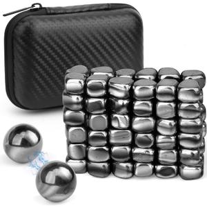 Cool Fidget Magnet Ferrite Rock for Adults, Fidget Mangetic Stones with Fiber Case for Easy Carry, Magnetic with Two Magnet Balls for Office Desk Kitchen Decors, Magic Blocks for Researcher Teacher (Black)
