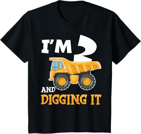 Kids Two 2yr 2th Birthday Construction Boy 2 Years Old TShirt 2T