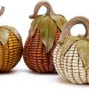 Valery Madelyn Fall Decorations for Home, Fall Pumpkin Decor, Set of 3 Resin Artificial Corn Decorative Pumpkins Indoor, Table Centerpieces Autumn Thanksgiving Halloween Decorations, 5.1 Inch (Medium)