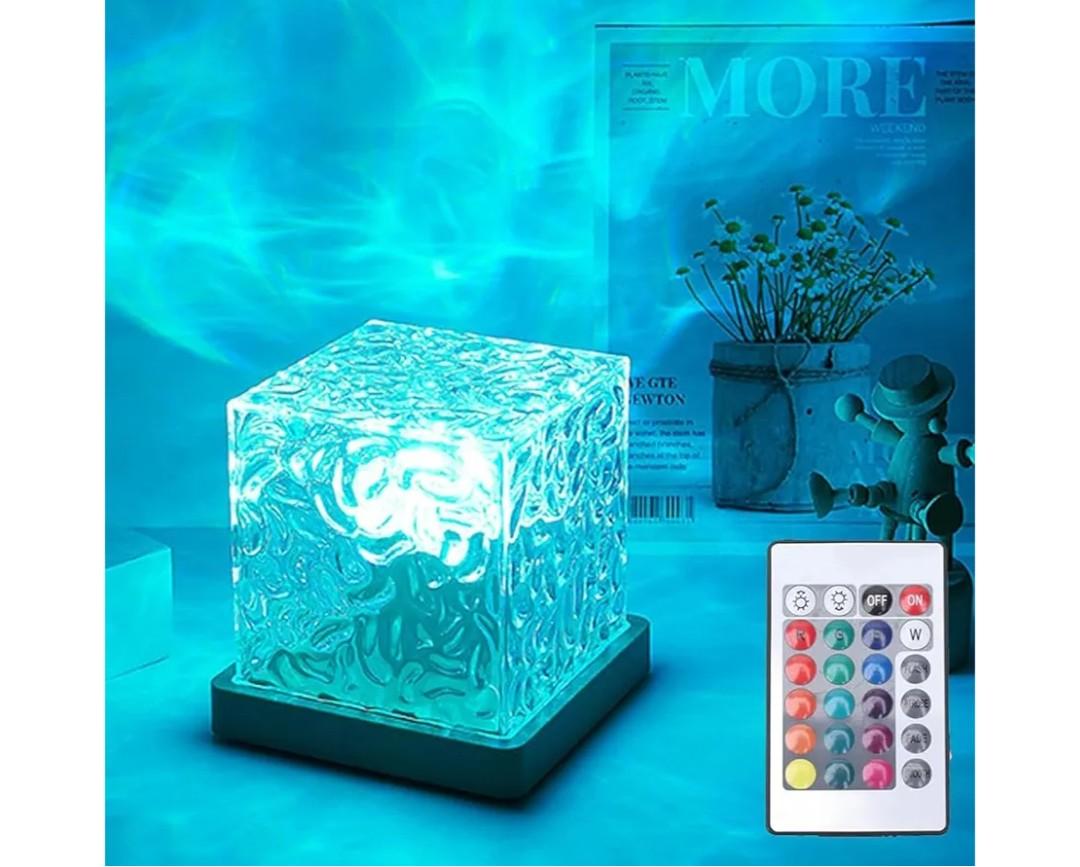 Ocean Wave Projector Light, 16-Color LED Cube Lamp & Remote, 3D Holographic Water Ripple, Romantic Ambient Lighting for Kids Room, Meditation, Relaxation, Bathroom, Night Light (Plug-in)