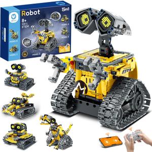 Sillbird Robot Building Kit with Remote Control for Boys Ages 8-14, STEM Coding Robotics Technic Toy Birthday Creative Gifts for Kids, Buildable 5in1 Models with 435 Pieces (Yellow)