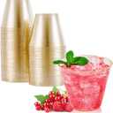 JOLLY CHEF 50 Pack 9 oz Glitter Plastic Cups, Disposable Gold Cups, Clear Plastic Tumblers for Weddings Thanksgiving, Christmas Parties