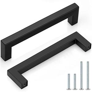 Probrico (5 Pack) Matte Black Square Cabinet Pulls Stainless Steel 5 Inch(128mm) Hole Center Drawer Handles Modern Kitchen Cabinet Hardware