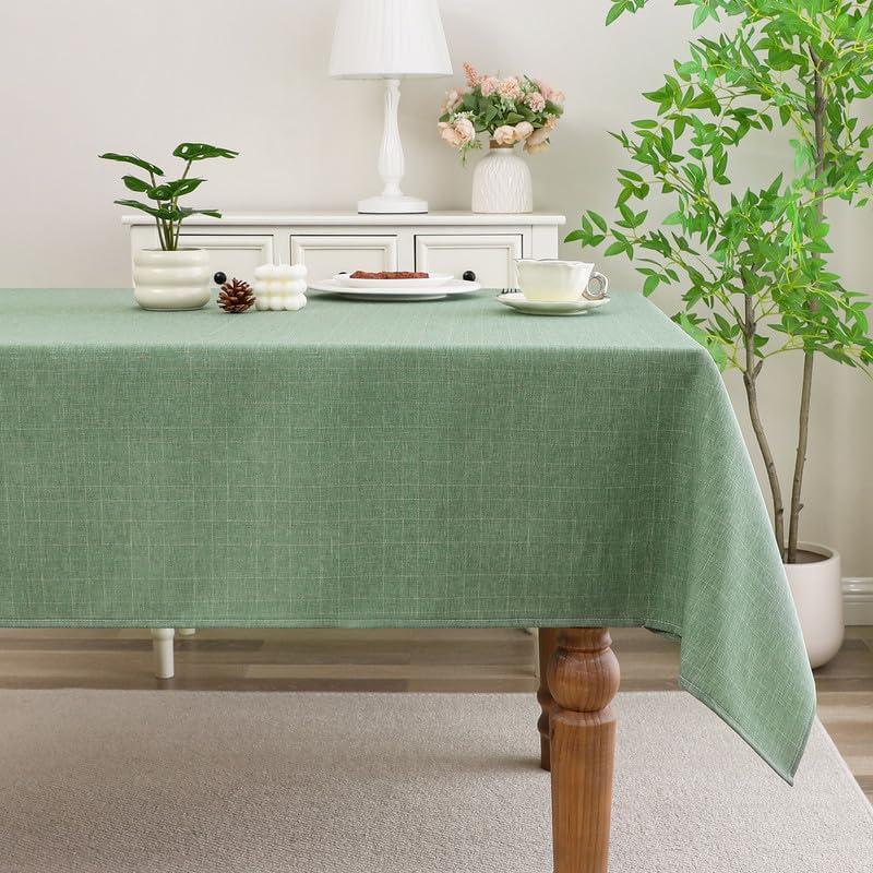 Sage Green Tablecloth, Faux Linen Waterproof & Stain Resistant Table Cloth Rectangle Table - Farmhouse Fabric Cover for Dining/Party/Wedding (Oblong, 52 x 70 Inch (4-6 Seats), Sage Green)