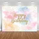 Mocsicka Rainbow Birthday Backdrop Colorful Watercolor Pastel Clouds Background Gold Glitter Confetti Sprinkles Birthday Party Cake Table Decoration Photo Booth Props (7x5ft)