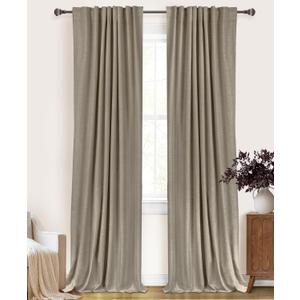 100% Blackout Shield Linen Blackout Curtains for Bedroom 90 Inches Long, Back Tab/Rod Pocket Living Room Drapes, Thermal Insulated Blackout Curtains 2 Panels Set, 50" W x 90" L, Faux Linen