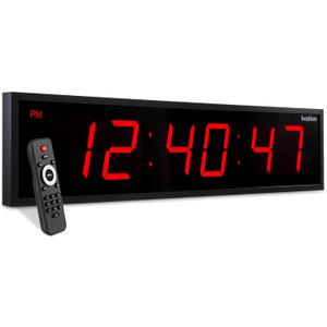 Ivation Huge Oversized 48" Large Digital LED Clock | Big Digital Clock w/Multi-Function Display Stopwatch, Timer, Alarms, Temp & Date | 6 Brightness Levels, Time Memory & Remote (Red)