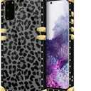 DAIZAG Compatible with Samsung Galaxy S20,B Black Leopard Case Luxury Elegant Women Girls Metal Decoration Corner Classic Retro Soft TPU Case for Samsung Galaxy S20