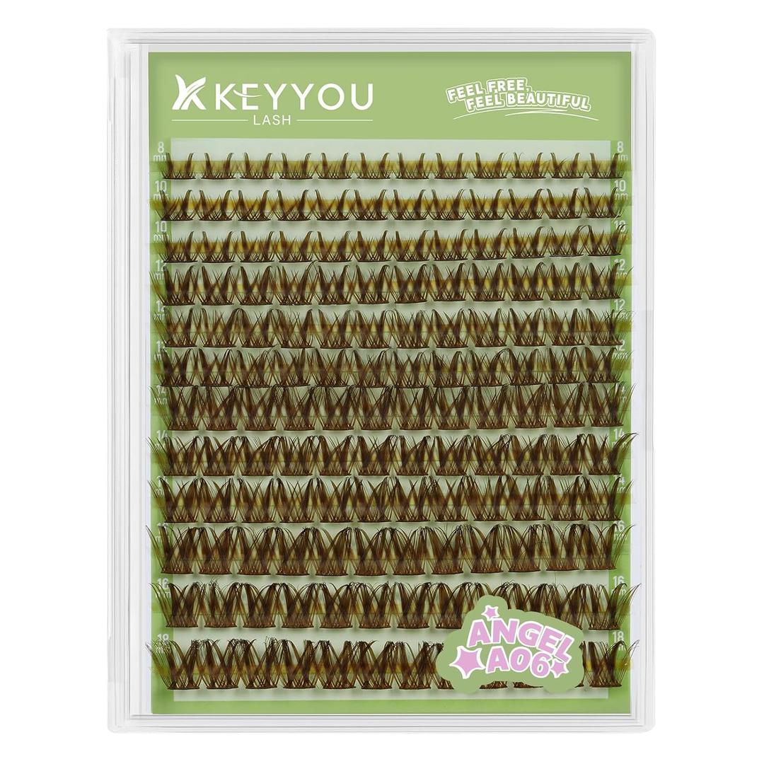 KEYYOU LASH clusters 144Pcs D Curl Angel Eyelash Extension Thick Wispy Natural Band Lash with Waterproof DIY Lash Extension at Home（Angel A06-D-8-18MIX）