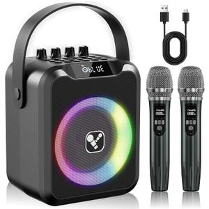 Portable Karaoke Machine with 2 Wireless Microphones for Adults & Kids,Rechargeable Karaoke Mic with 6 Voice Changer,Karaoke Speaker Supports Bluetooth,USB,Live,AUX,TF,MIC