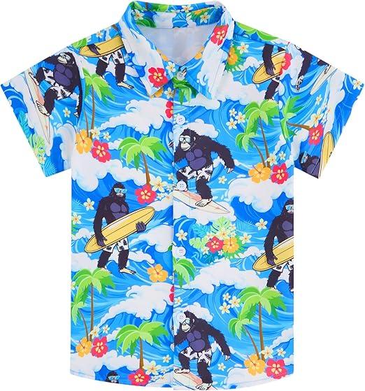 RAISEVERN 3-10T Boys Button Down Hawaiian Shirts Short Sleeve Cool Dress Shirt Tops, Size 110