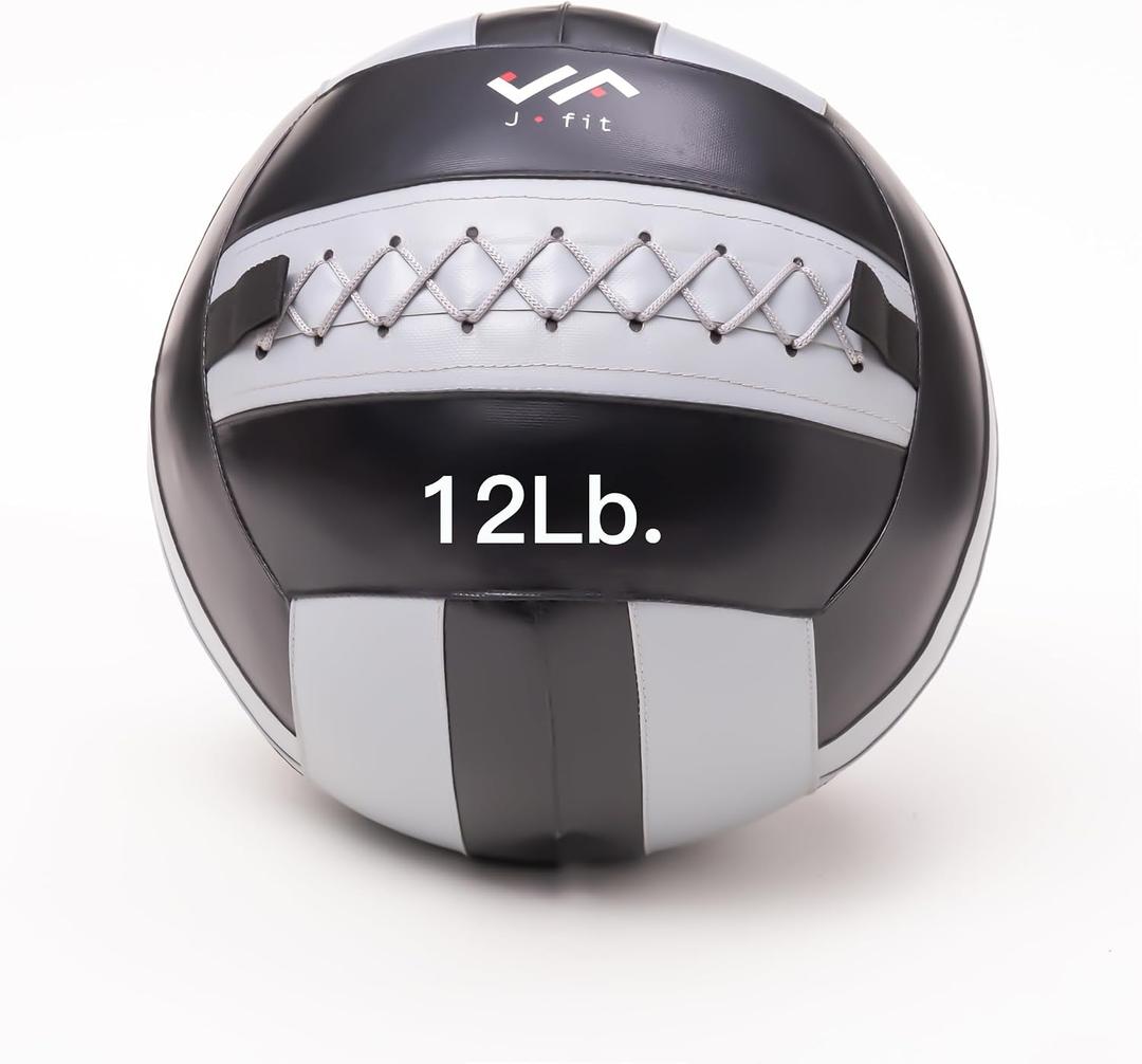 JFIT Soft Wall Ball – Non-Slip Medicine Ball for Crossfit, Strength Training, Plyometrics & Core Workouts – Durable & Balance Tested - 12 LB, Gray/Black