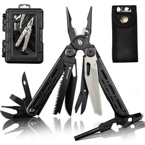 HX OUTDOORS 19 In 1 Pocket Multi Tool, Stainless Steel Multitools Pliers with Fire Starter and Glass Breaker, Folding EDC Camping Survival Tools for Men (Black)