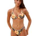 Seamolly Leopard Floral Triangle Bikini Set Lace Trim Halter Swimsuit, Leopard, L